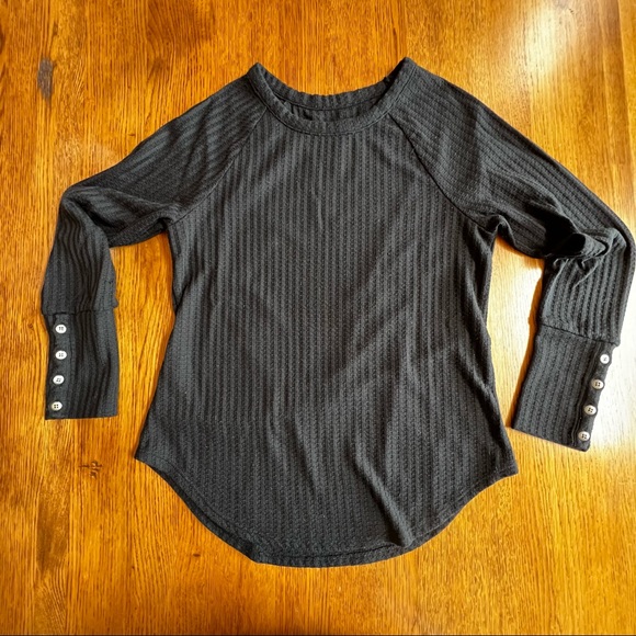 ⭐️ Chaser Black Button Cuff Waffle Weave Thermal Long Sleeve Scoop Neck SMALL - Picture 3 of 10